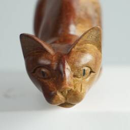Wooden Cat Sculpture, Animal Statue, Wood Carving, Artwork, Handcrafted, Unique Figurine, Tabletop Decor, Handmade Birthday Gift - thumbnail 4