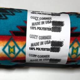 Zoofleece Traditional Southwestern American Blanket Pattern Blue Yellow Quilt Throw Comfortable Aztec 50x60 - thumbnail 3