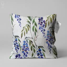 Blue Wisteria Chenille Cushion Cover - Double Sided Floral Pillow - thumbnail 1