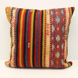 Vintage Kilim Pillow Cover 24x24, Turkish Wool Rustic Home Decor
