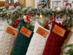 Personalized 2025 Family Stockings, Christmas Stockings With Name, Christmas Tree Decor, Leather Knitted Christmas Stockings, Holiday
