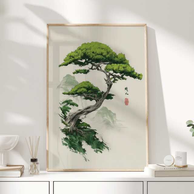 Quiet Strength - Japandi Bathroom Wall Art Japanese Bonsai Print Minimal Zen Decor - image 1