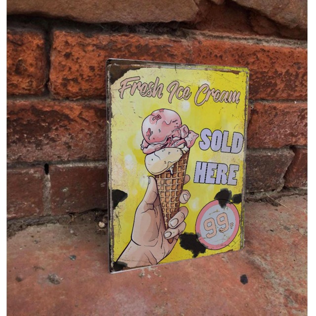 Fresh Ice Cream Sold Here Retro Enamel Metal Tin Sign Wall Plaque