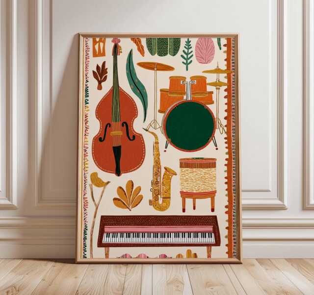 Musical Instrument Poster, Music Wall Art Print, Studio Decor, Lover Gift, Vintage Print - image 1