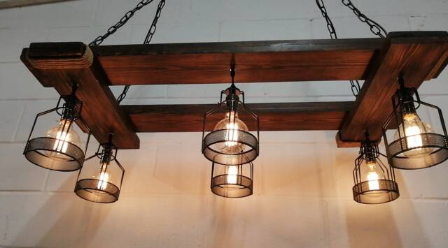 Wood Chandelier With 4/6 Lights, Rustic Lighting, Light Fixture, Suspended, Hanging, Farmhouse, Industrial - image 1