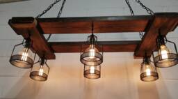 Wood Chandelier With 4/6 Lights, Rustic Lighting, Light Fixture, Suspended, Hanging, Farmhouse, Industrial - thumbnail 1