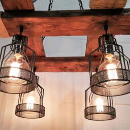 Wood Chandelier With 4/6 Lights, Rustic Lighting, Light Fixture, Suspended, Hanging, Farmhouse, Industrial - thumbnail 4