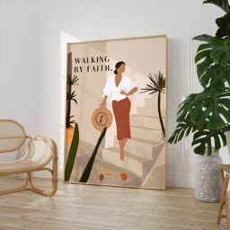 Walking By Faith Illustration Poster, Printed & Shipped, 2 Corinthians, Modern Scripture Bible Verse Prints, Christian Home Decor - thumbnail 1