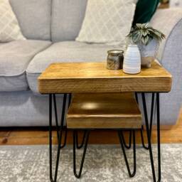 Handcrafted Rustic Nest Of Tables - Scaffold Board Furniture Side Wood Hairpin Legs - thumbnail 3