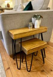Handcrafted Rustic Nest Of Tables - Scaffold Board Furniture Side Wood Hairpin Legs