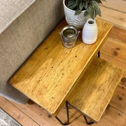 Handcrafted Rustic Nest Of Tables - Scaffold Board Furniture Side Wood Hairpin Legs - thumbnail 4