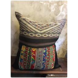 Vintage Handmade Lu Textile Silk Cotton Sateen Hemp Pillow Cover in The North Of Vietnam - thumbnail 1