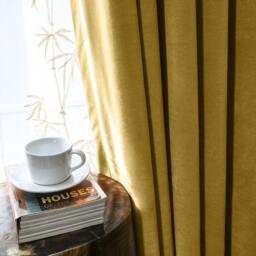 Pair Of Honey Yellow Velvet Curtains, Silky Living Room Custom Curtains - thumbnail 3