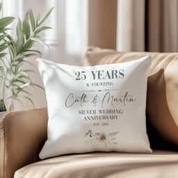 Silver 25Th Anniversary Personalised Cushion - Custom Gift For Couples - thumbnail 2
