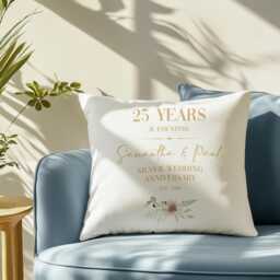 Silver 25Th Anniversary Personalised Cushion - Custom Gift For Couples