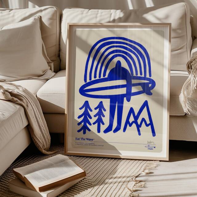 Surfing Art Print Vintage Surf, Mountain, Forest - image 1