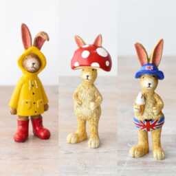 Poly Resin Rabbit Figurine Raincoat, Mushroom, Beach Themes - thumbnail 2