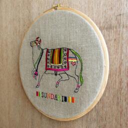 Cow Embroidery, in Hoop Or Frame, Linen With Bright Colors, Indian, Wall Art - thumbnail 3