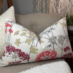 "Decorative Cushion Cover, Throw Pillow Cover For Sofa Or Bed, Hedgerow in Magneta By Iliv Fabric - Red/ Beige/ Grey Flower Design 12""x 20"