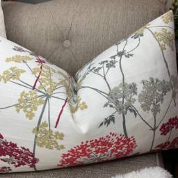 "Decorative Cushion Cover, Throw Pillow Cover For Sofa Or Bed, Hedgerow in Magneta By Iliv Fabric - Red/ Beige/ Grey Flower Design 12""x 20" - thumbnail 2