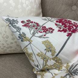 "Decorative Cushion Cover, Throw Pillow Cover For Sofa Or Bed, Hedgerow in Magneta By Iliv Fabric - Red/ Beige/ Grey Flower Design 12""x 20" - thumbnail 4