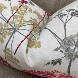 "Decorative Cushion Cover, Throw Pillow Cover For Sofa Or Bed, Hedgerow in Magneta By Iliv Fabric - Red/ Beige/ Grey Flower Design 12""x 20" - thumbnail 3