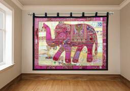 Elephant Tapestry Vintage Patchwork, Embroidered Bohemian Wall Hanging - 80x100 Inches