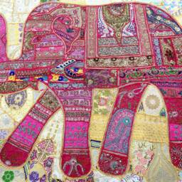Elephant Tapestry Vintage Patchwork, Embroidered Bohemian Wall Hanging - 80x100 Inches - thumbnail 2