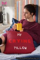 My Crying Pillow, Home Decor, Comforting Decor, Back To School, White, Red, Orange, Caring Gifts, Modern Pillows, Dorm Decor - thumbnail 1