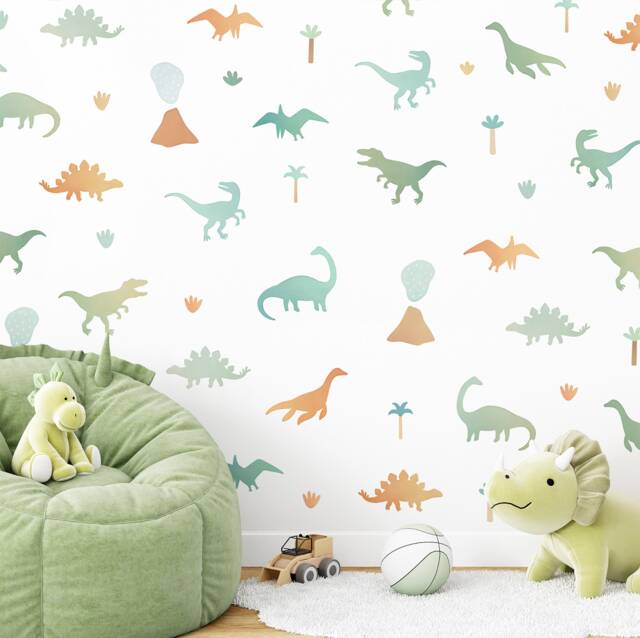 Dinosaur Wall Decals - Removable, Reusable Stickers Boy Nursery Decor, Kids Room Watercolor Art - image 1