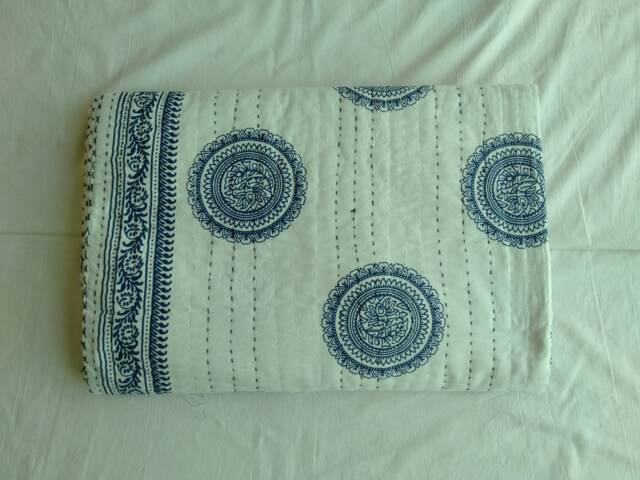 White Quilt, Kantha Bedcover, Bohemian Quilt, Queen Size Quilt, Kantha Quilt For Sale, Bedspread, Gifts Her - image 1