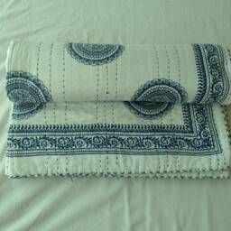 White Quilt, Kantha Bedcover, Bohemian Quilt, Queen Size Quilt, Kantha Quilt For Sale, Bedspread, Gifts Her - thumbnail 4