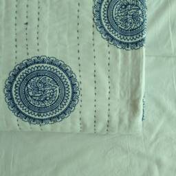 White Quilt, Kantha Bedcover, Bohemian Quilt, Queen Size Quilt, Kantha Quilt For Sale, Bedspread, Gifts Her - thumbnail 2
