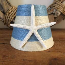 Sky Blue Striped Jute Lampshade Beach House Chandelier Decor - thumbnail 2