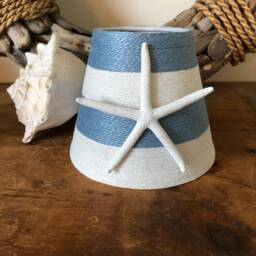 Sky Blue Striped Jute Lampshade Beach House Chandelier Decor - thumbnail 4
