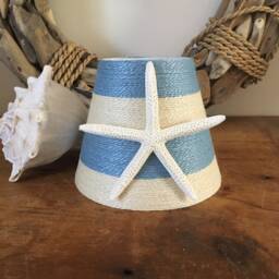 Sky Blue Striped Jute Lampshade Beach House Chandelier Decor - thumbnail 3