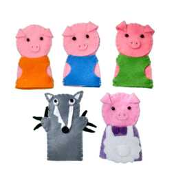 Felt Finger Puppets - Three Little Pigs - Set Of 5/8 Pcs - Nursery Rhyme Storytelling, Educational Play Set, Toddler Toys - thumbnail 3