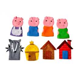 Felt Finger Puppets - Three Little Pigs - Set Of 5/8 Pcs - Nursery Rhyme Storytelling, Educational Play Set, Toddler Toys - thumbnail 1