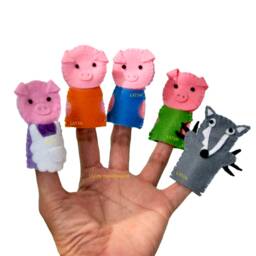 Felt Finger Puppets - Three Little Pigs - Set Of 5/8 Pcs - Nursery Rhyme Storytelling, Educational Play Set, Toddler Toys - thumbnail 2