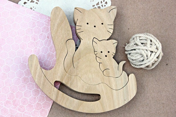 Cats Family, Wooden Cats, Toys, Puzzle Toys Game, Montessori Toy Baby, Baby Toy, Christmas Eco Gift, Handmade - image 1