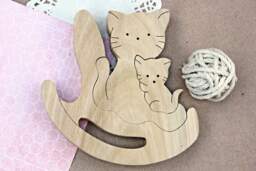 Cats Family, Wooden Cats, Toys, Puzzle Toys Game, Montessori Toy Baby, Baby Toy, Christmas Eco Gift, Handmade - thumbnail 1