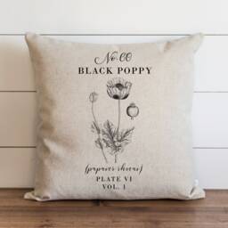 Black Poppy Pillow Cover - 18 X 20 Botanical Floral Herbs Spring Home Decor Summer Throw Garden - thumbnail 1