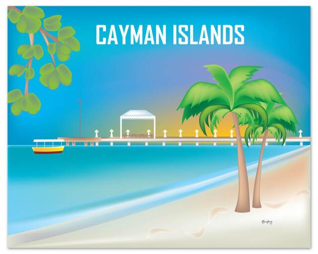 Cayman Islands Print, Wall Art, Travel Poster Loose Petals - Style E8-O-Cay - image 1