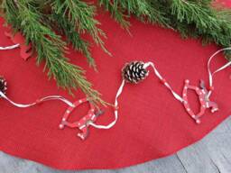 Red Christmas Burlap Tree Skirt Rustic Decor Country