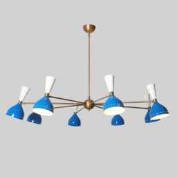 Mid Century Modern Sputnik Chandelier, Blue & White, Italian Style Lighting - thumbnail 1
