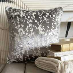 Paloma Gray Burnout Velvet, Nature & Floral Pattern, Modern Throw Pillow Cover/Euro Sham - Grey Drops - thumbnail 1