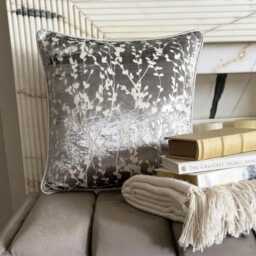 Paloma Gray Burnout Velvet, Nature & Floral Pattern, Modern Throw Pillow Cover/Euro Sham - Grey Drops - thumbnail 3