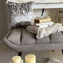 Paloma Gray Burnout Velvet, Nature & Floral Pattern, Modern Throw Pillow Cover/Euro Sham - Grey Drops - thumbnail 2