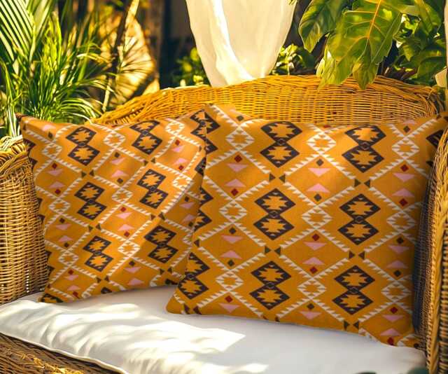 "Warm Orange/Black/White Mexican Cushion Covers - Ethnic Geometric Throw Pillow Square & Lumbar Options 18""/20" - image 1