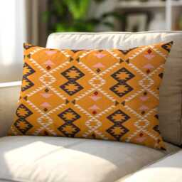"Warm Orange/Black/White Mexican Cushion Covers - Ethnic Geometric Throw Pillow Square & Lumbar Options 18""/20" - thumbnail 3